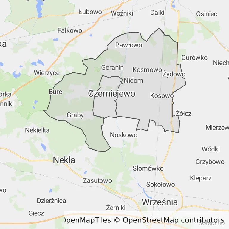 Mapa z zaznaczonym Czerniejewem