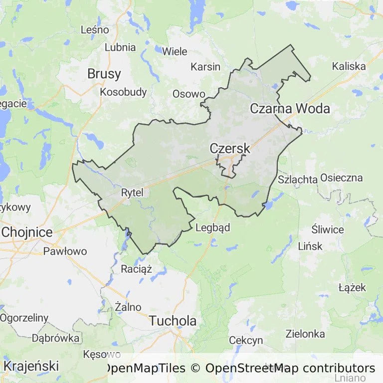 Mapa z zaznaczonym Czerskiem