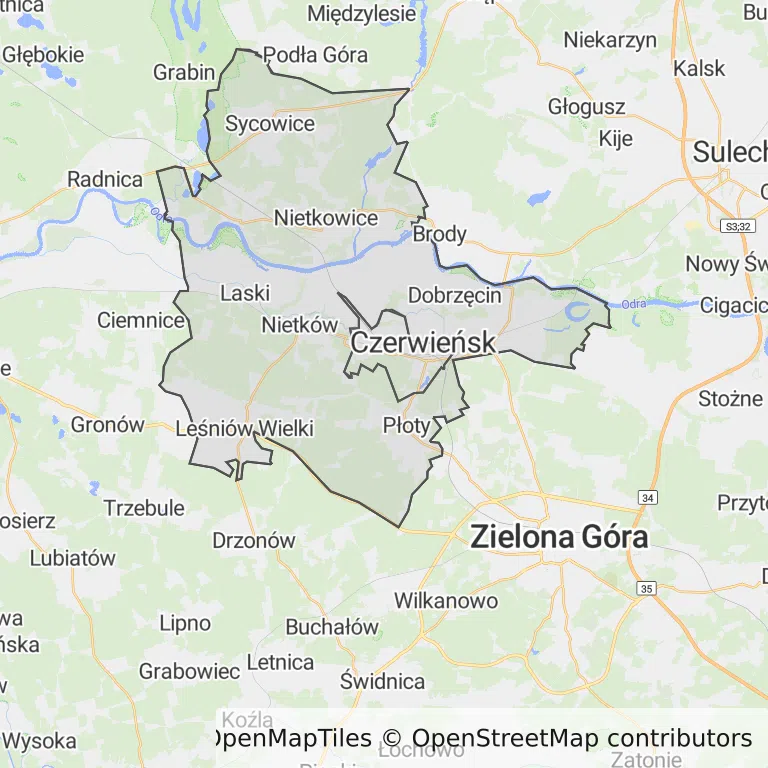 Mapa z zaznaczonym Czerwieńskiem