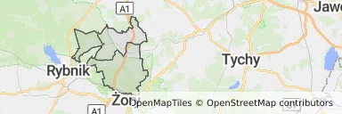 Mapa z zaznaczonym Czerwionce-Leszczynami