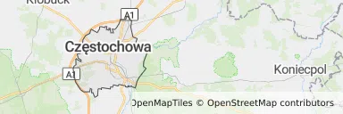 Mapa z zaznaczoną Częstochową