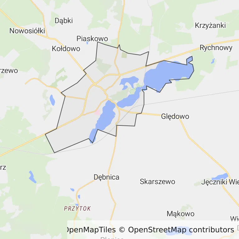 Mapa z zaznaczonym Człuchowem
