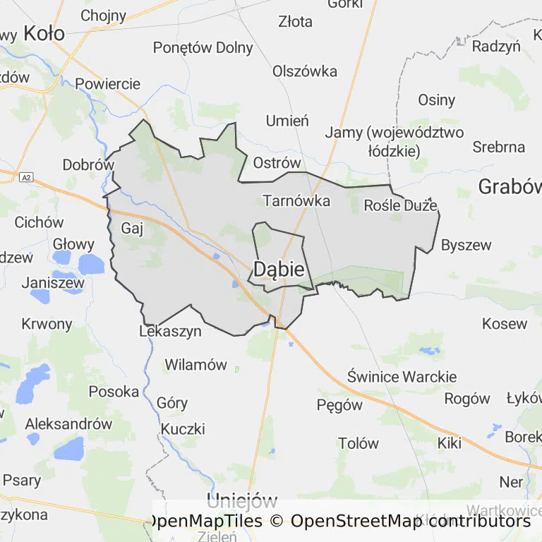 Mapa z zaznaczonym Dąbiu