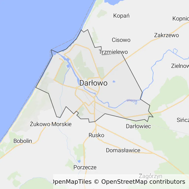 Mapa z zaznaczonym Darłowem