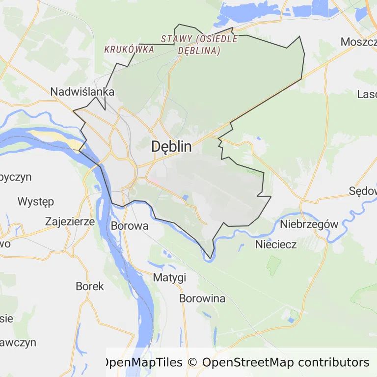 Mapa z zaznaczonym Dęblinem