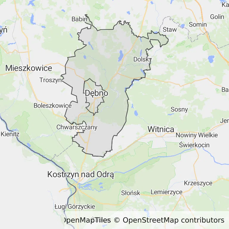 Mapa z zaznaczonym Dębnem