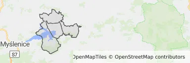 Mapa z zaznaczonymi Dobczycami