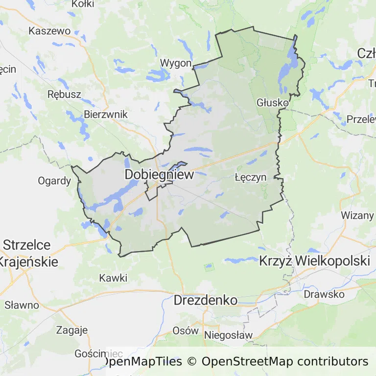 Mapa z zaznaczonym Dobiegniewem