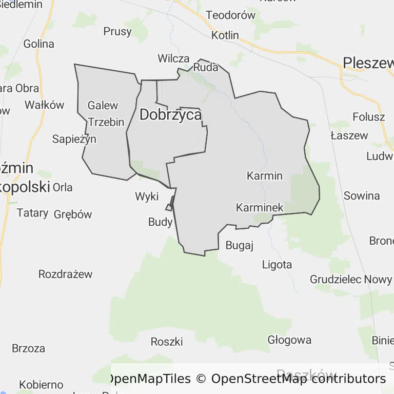 Mapa z zaznaczoną Dobrzycy