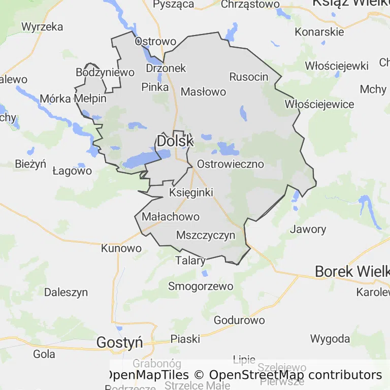 Mapa z zaznaczonym Dolskiem