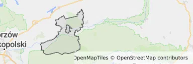 Mapa z zaznaczonym Drezdenkiem