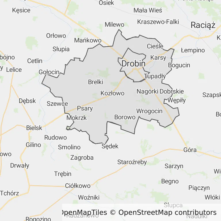 Mapa z zaznaczonym Drobinem