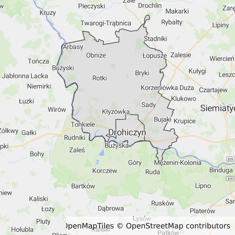 Mapa z zaznaczonym Drohiczynem