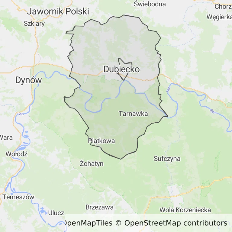 Mapa z zaznaczonym Dubieckiem