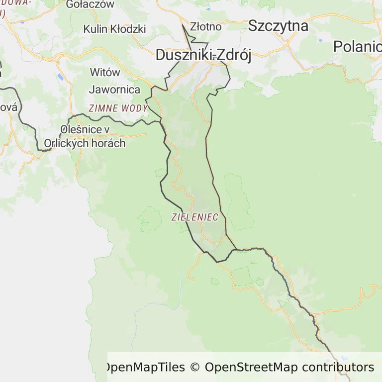 Mapa z zaznaczonym Dusznikach-Zdroju