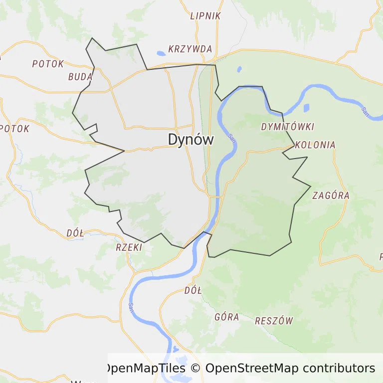 Mapa z zaznaczonym Dynowem