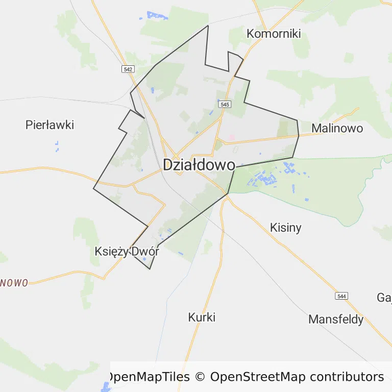 Mapa z zaznaczonym Działdowem