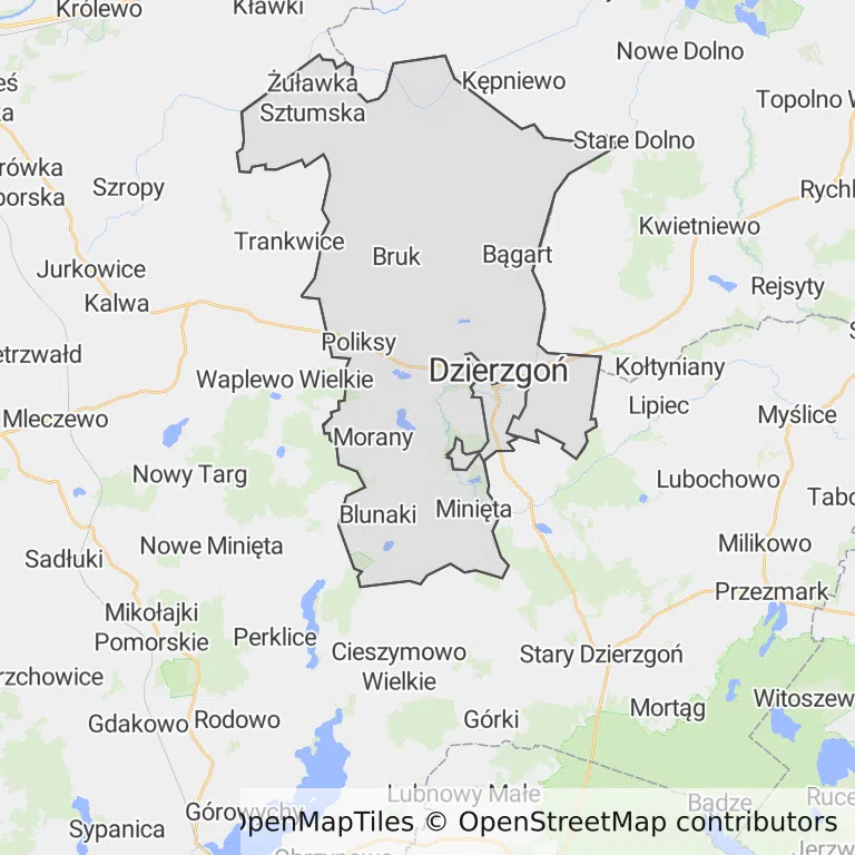 Mapa z zaznaczonym Dzierzgoniu