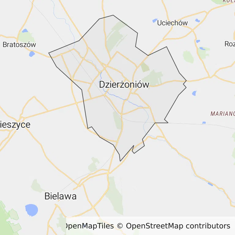 Mapa z zaznaczonym Dzierżoniowem