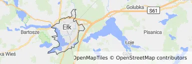 Mapa z zaznaczonym Ełkiem