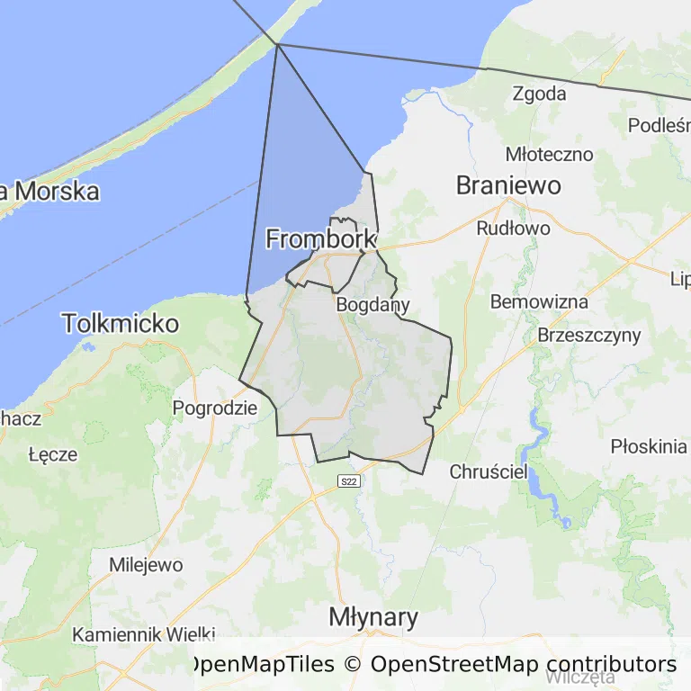 Mapa z zaznaczonym Fromborkiem