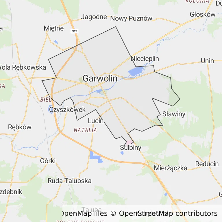 Mapa z zaznaczonym Garwolinem