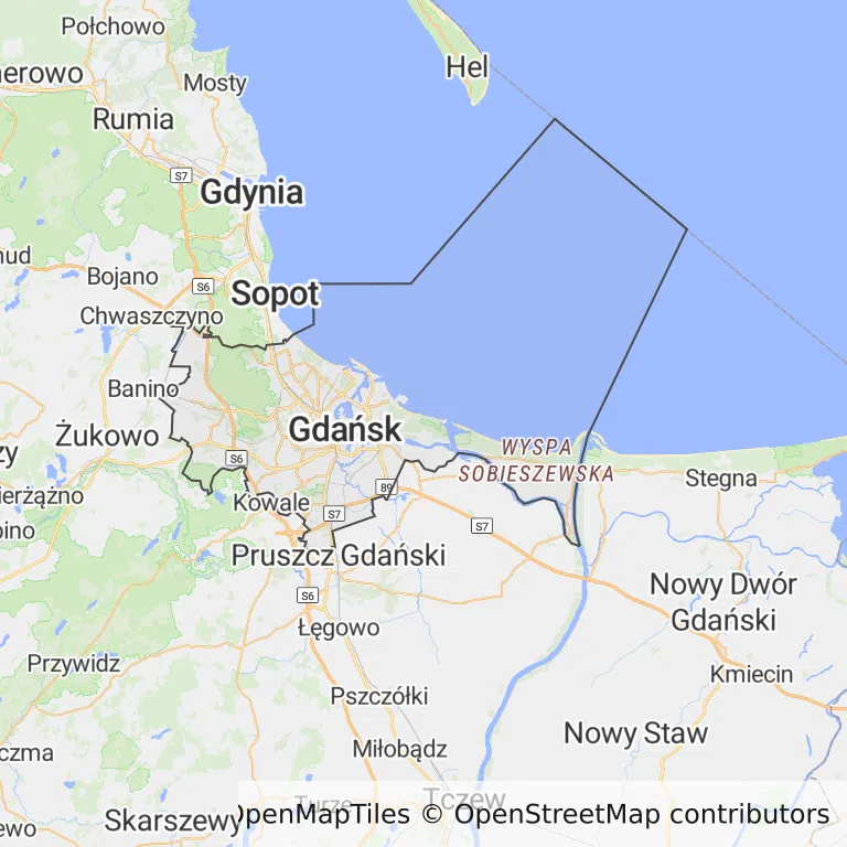Mapa z zaznaczonym Gdańskiem
