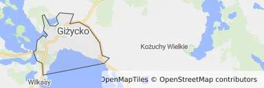 Mapa z zaznaczonym Giżyckiem