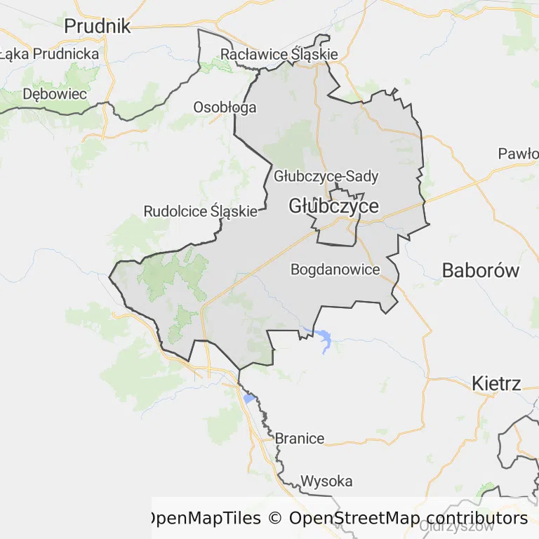 Mapa z zaznaczonymi Głubczycami