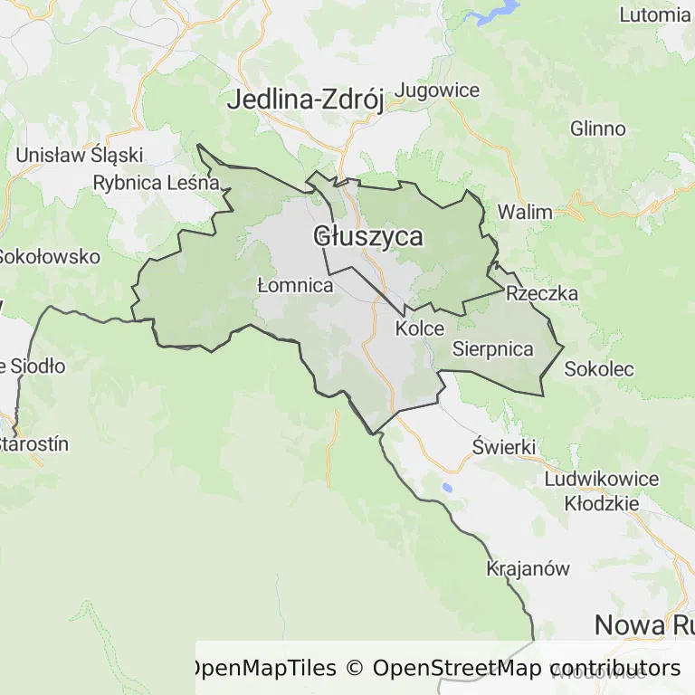 Mapa z zaznaczoną Głuszycy