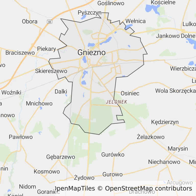Mapa z zaznaczonym Gnieźnem