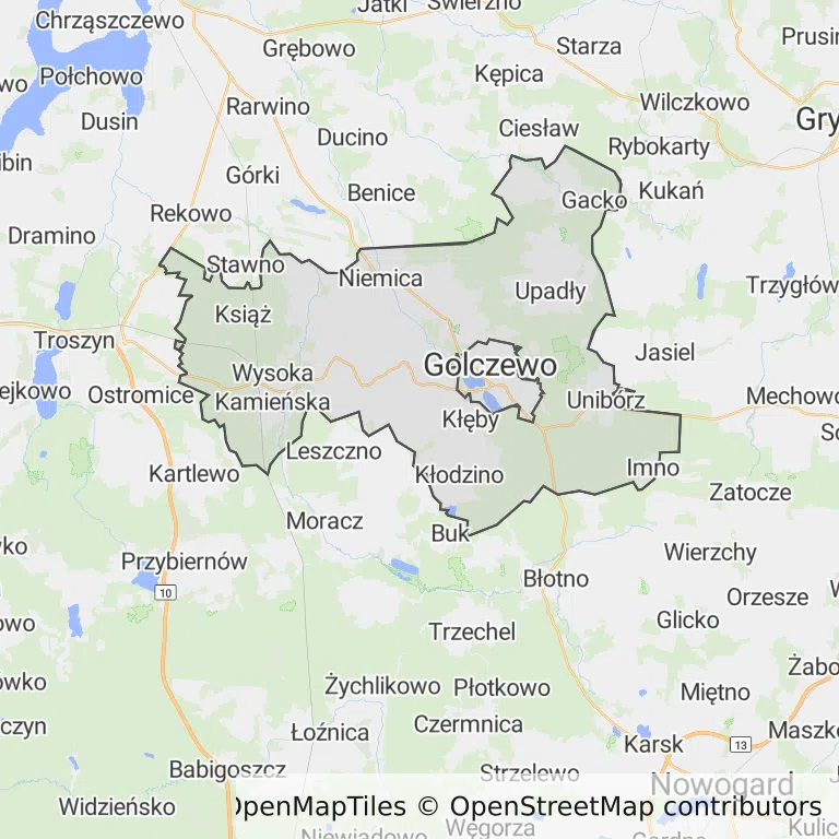 Mapa z zaznaczonym Golczewem