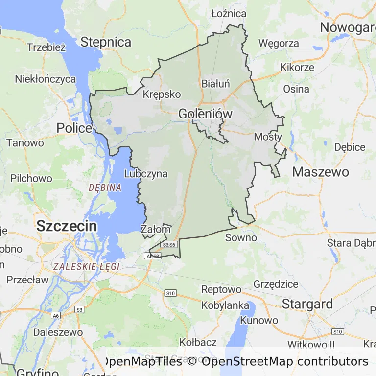 Mapa z zaznaczonym Goleniowem