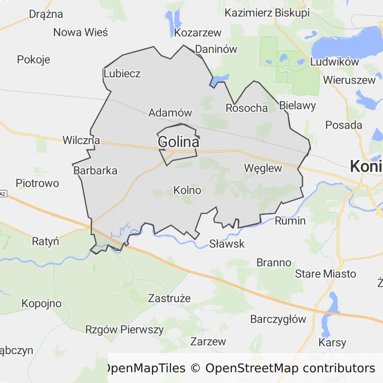 Mapa z zaznaczoną Golinem