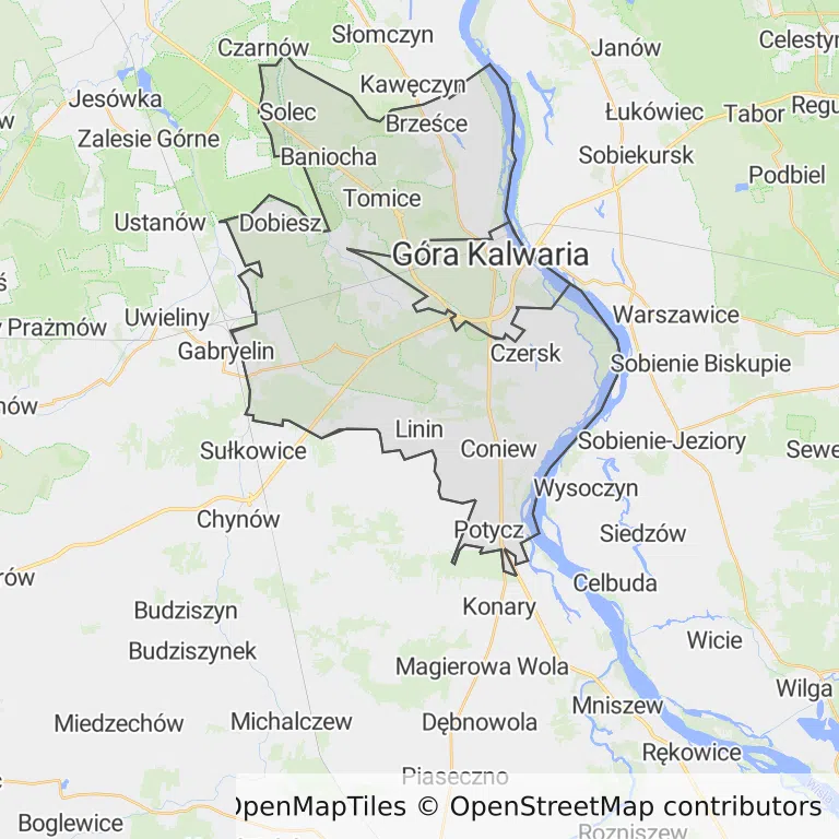 Mapa z zaznaczoną Górze Kalwarii