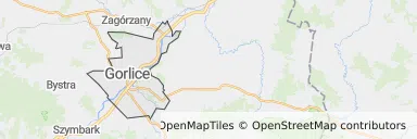 Mapa z zaznaczonymi Gorlicami