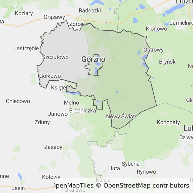 Mapa z zaznaczonym Górznem