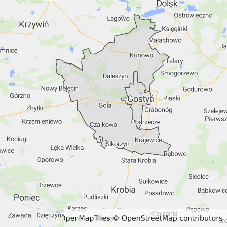 Mapa z zaznaczonym Gostyniu