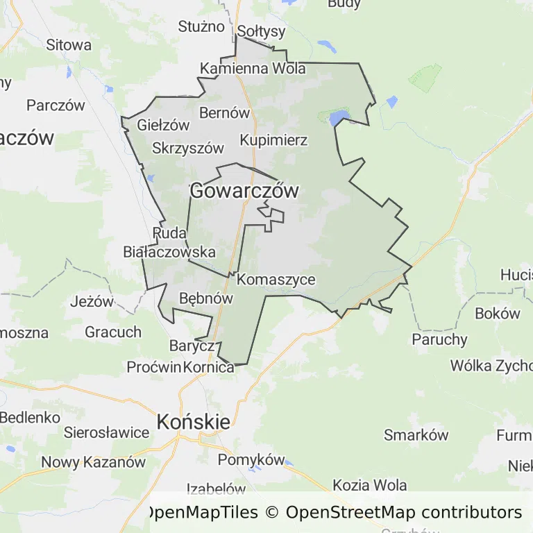 Mapa z zaznaczonym Gowarczowem
