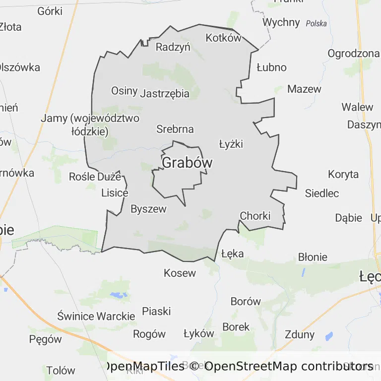 Mapa z zaznaczonym Grabowem