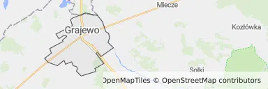 Mapa z zaznaczonym Grajewem
