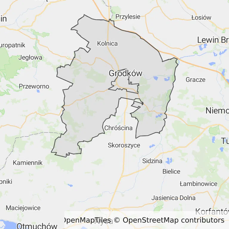 Mapa z zaznaczonym Grodkowem