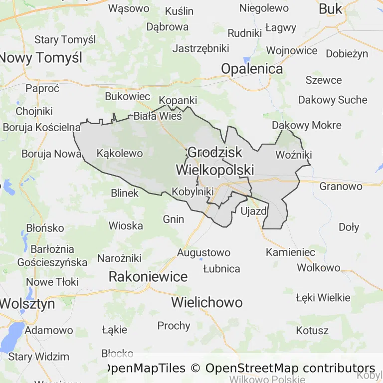 Mapa z zaznaczonym Grodzisku Wielkopolskim