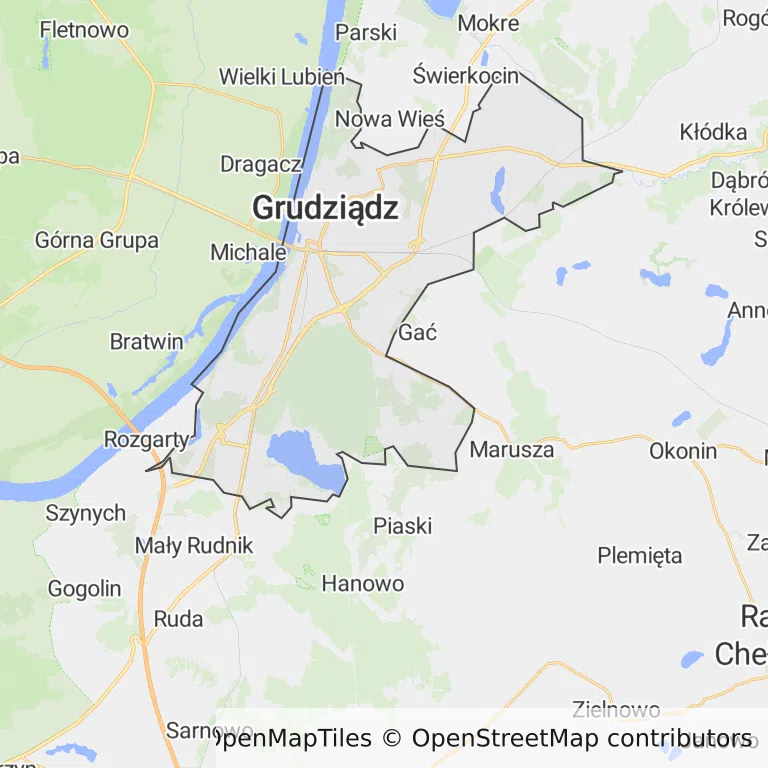 Mapa z zaznaczonym Grudziądzem