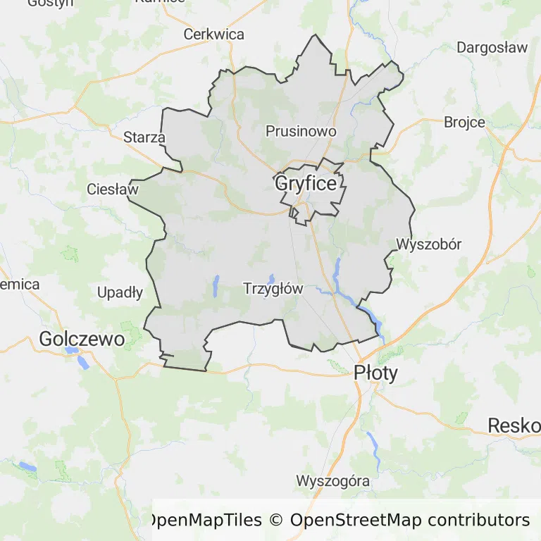 Mapa z zaznaczonymi Gryficami