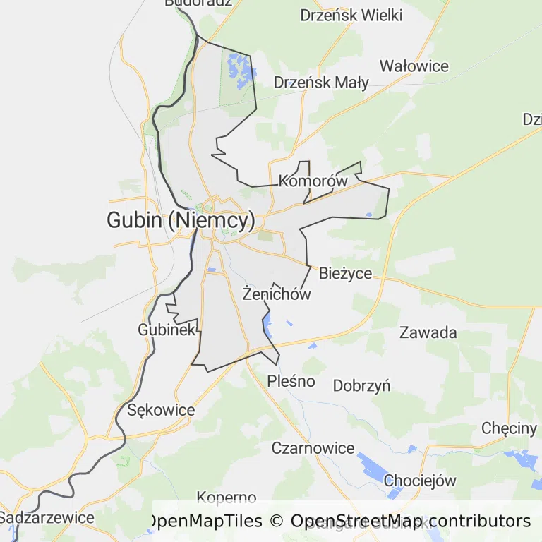 Mapa z zaznaczonym Gubinem
