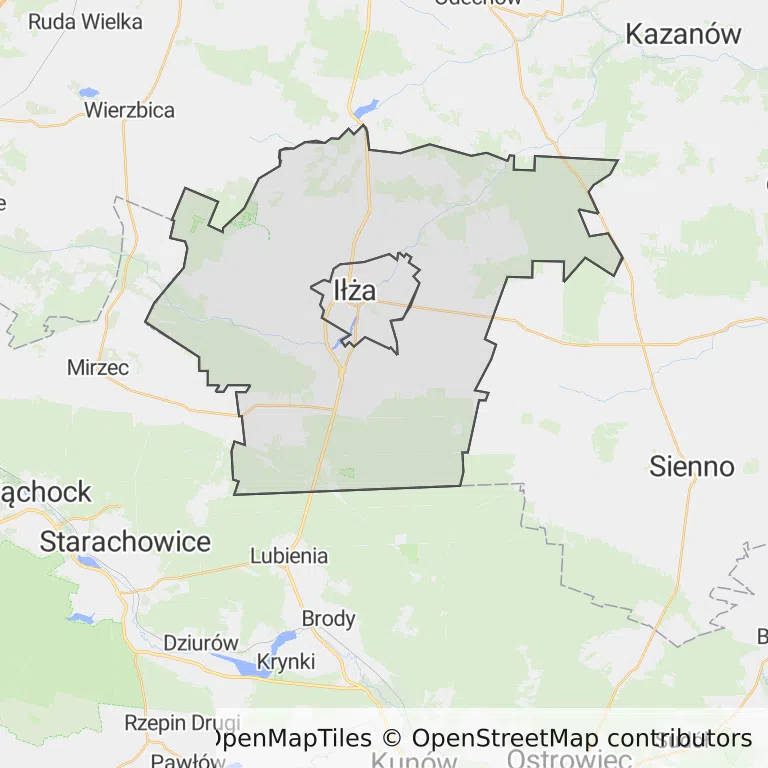 Mapa z zaznaczoną Iłży