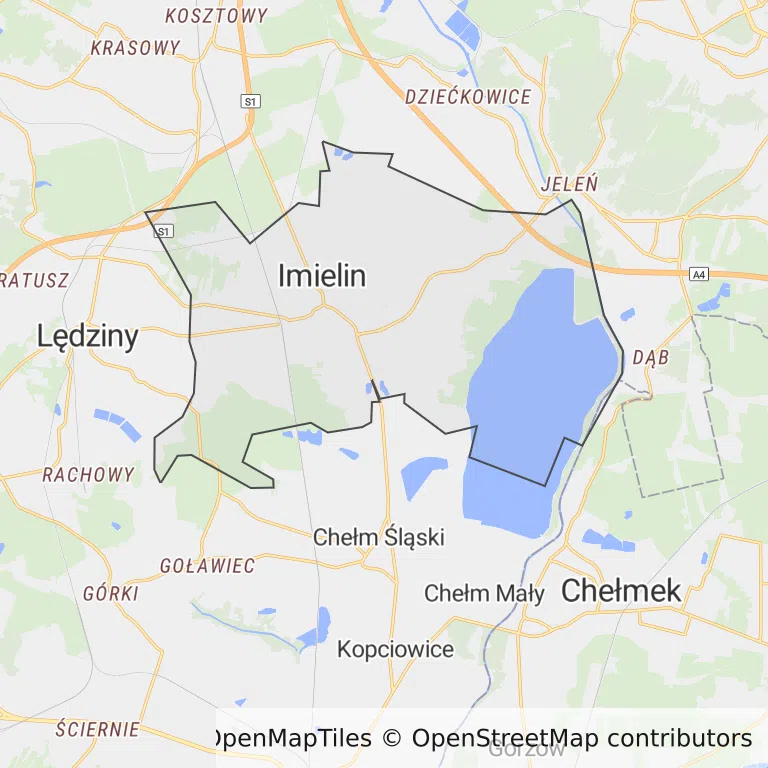 Mapa z zaznaczonym Imielinem