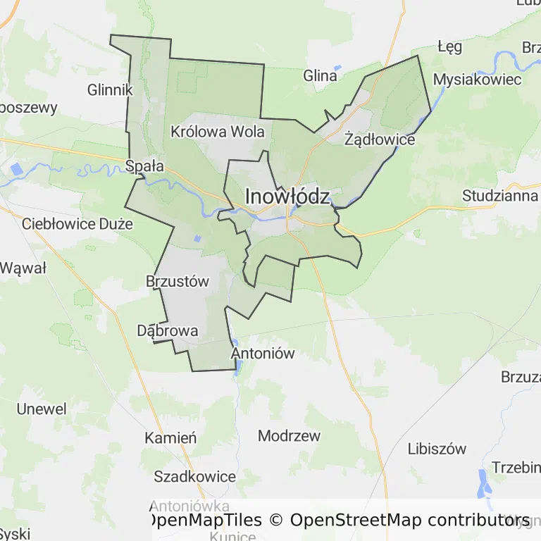 Mapa z zaznaczonym Inowłodzem