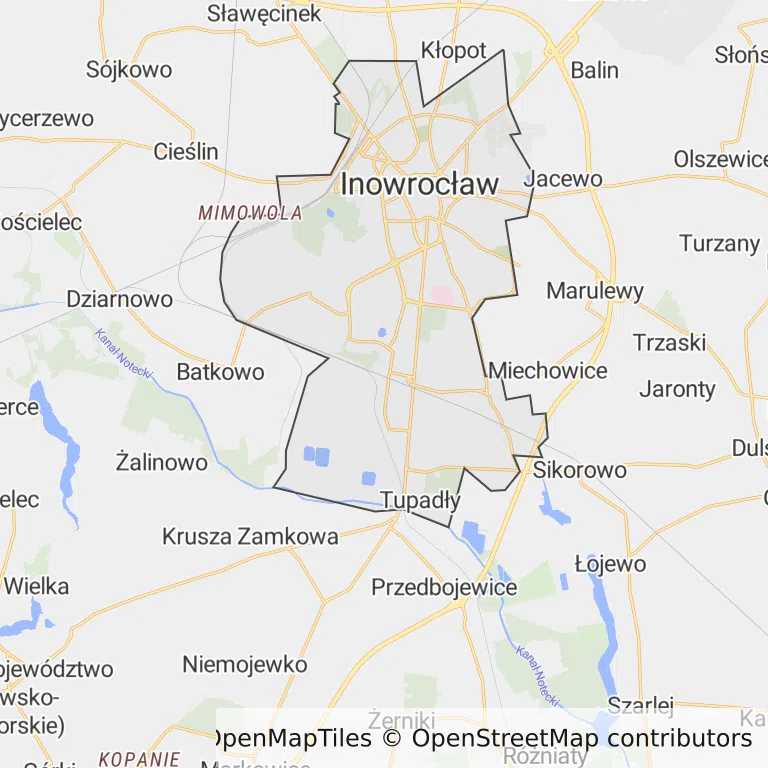 Mapa z zaznaczonym Inowrocławiu